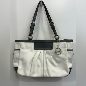 Coach East West Pleated Gallery Tote   Shoulder Bag Ivory with Charcoal Gray